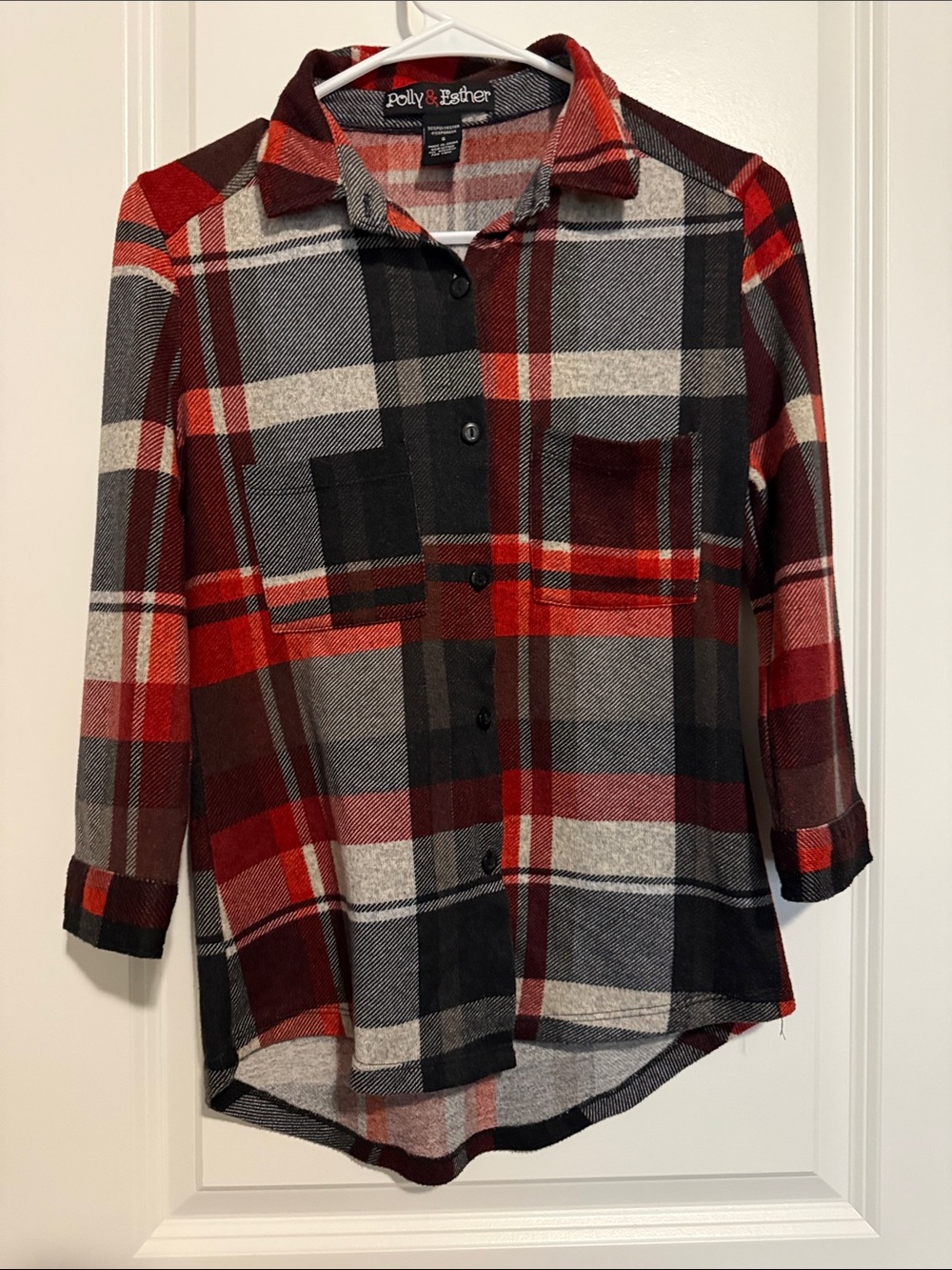 Polly & Esther Red and Black Plaid Button-Down Shirt